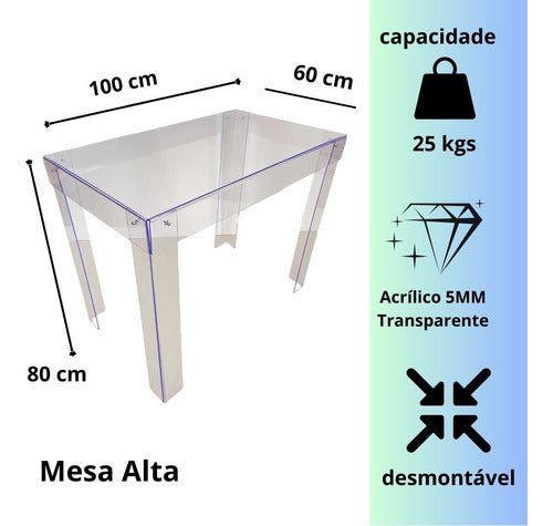 Kit Mesas Acrílico Transparente Desmontável 100 E 80cm Festa