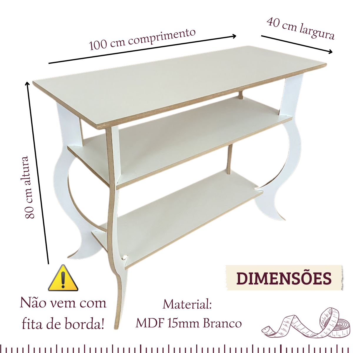Aparador Mdf Branco Casa Linda 100x40 Altura 80 Cm