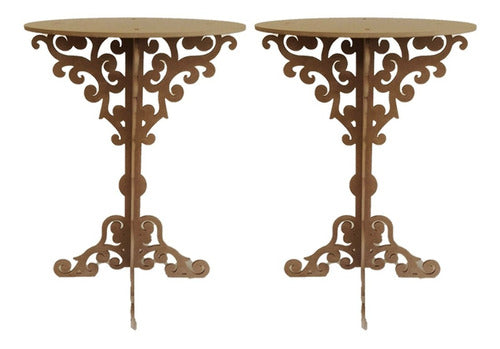 2 Mesas Mdf Cru Bolo Auxiliar Arabesco Provençal 55x55x80cm