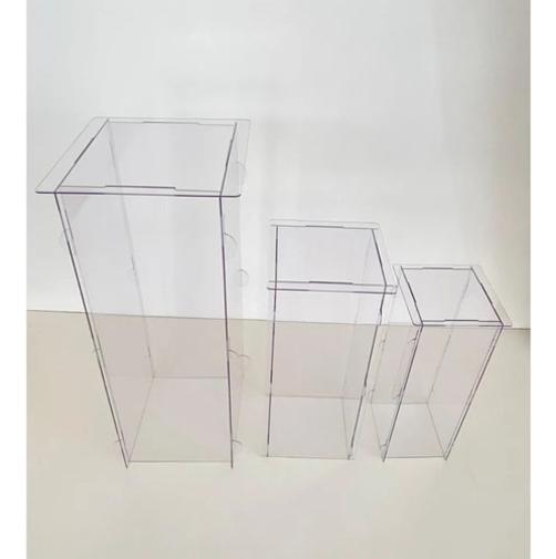 Enfeite Trio Cubo Transparente Acrílico Quadrado Desmontavel