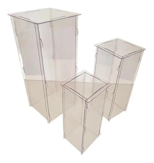 Enfeite Trio Cubo Transparente Acrílico Quadrado Desmontavel
