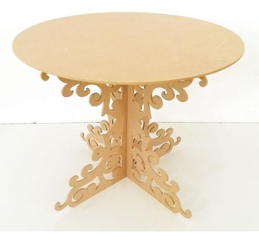 Mesa Redonda Arabesco Provençal MDF Cru 100x100x80 cm