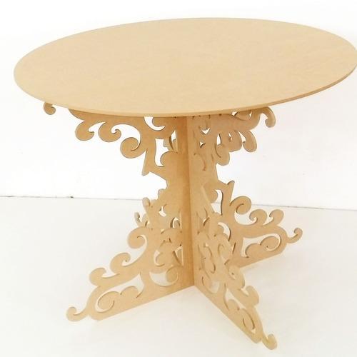 Mesa Redonda Arabesco Provençal MDF Cru 100x100x80 cm