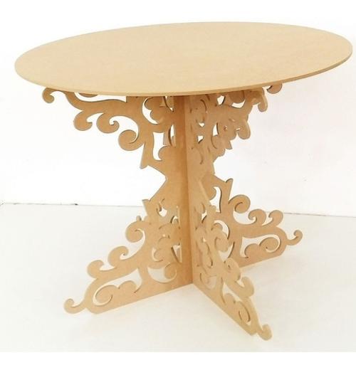 Mesa Redonda Arabesco Provençal MDF Cru 100x100x80 cm