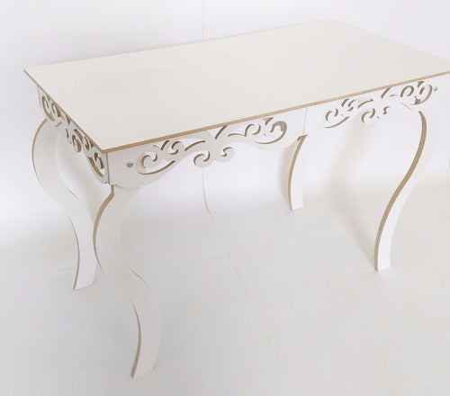 Mesa Branca Arabesco Provençal 80x60 Altura 80cm Mdf Branco