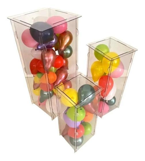 Enfeite Trio Cubo Transparente Acrílico Quadrado Desmontavel