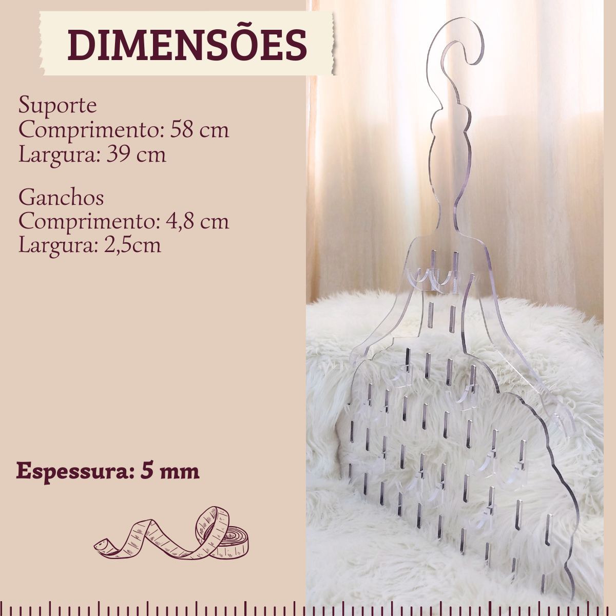 Porta Joia Closet Princesa Acrílico Transp Biju Cabide