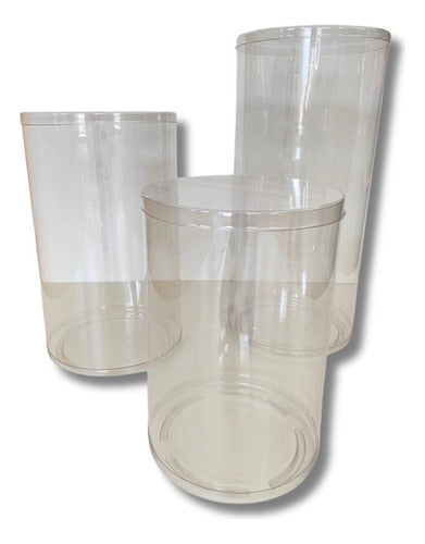 Trio Cilindro Transparente Tampa E Base Flexível 80 62 50 Cm
