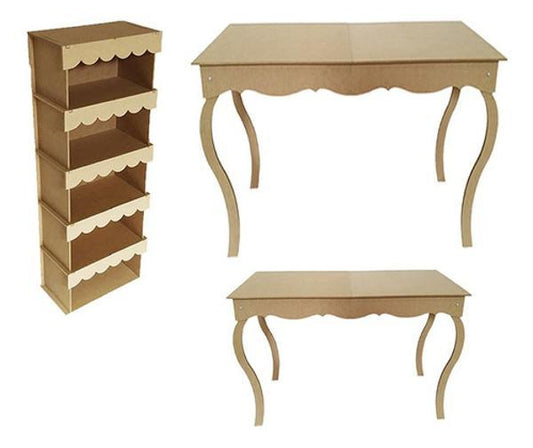 Kit Armário E Mesas Luis Xv Provençal Mdf Cru 1 Alta 1 Baixa