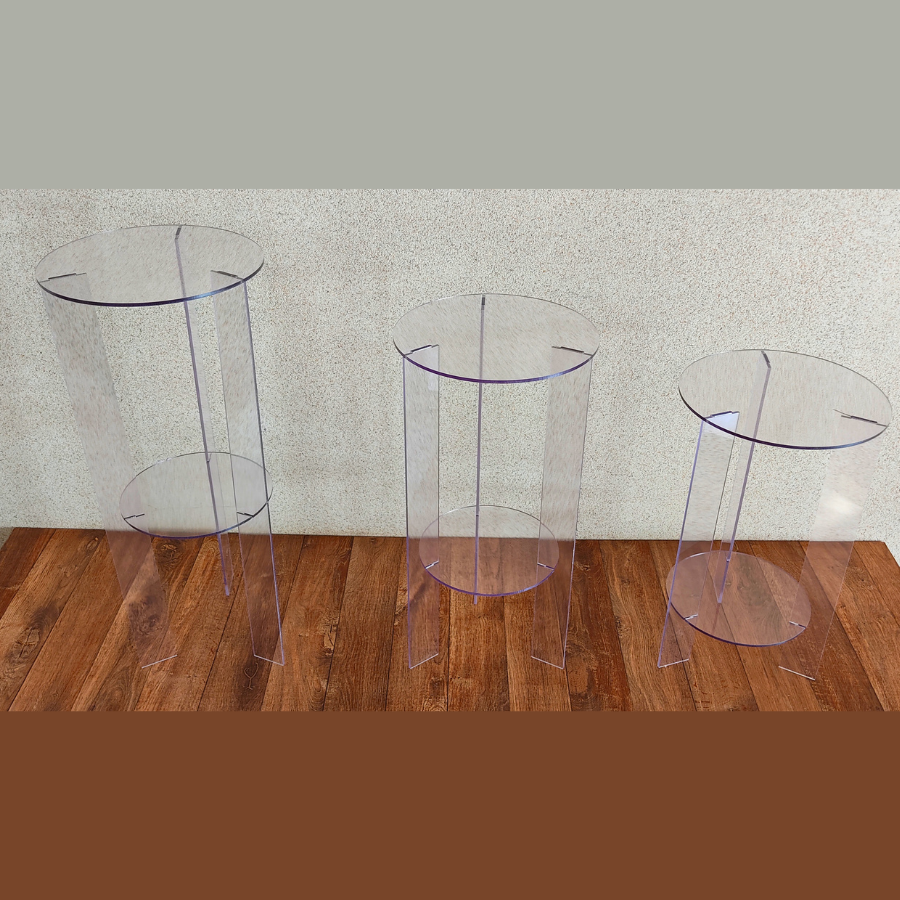 Trio Mesa Acrílico Transparente Cilindro Tripe Coluna Elevação