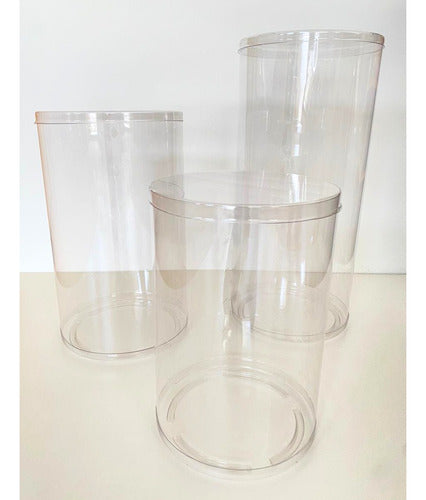 Trio Cilindro Transparente Tampa E Base Flexível 80 62 50 Cm