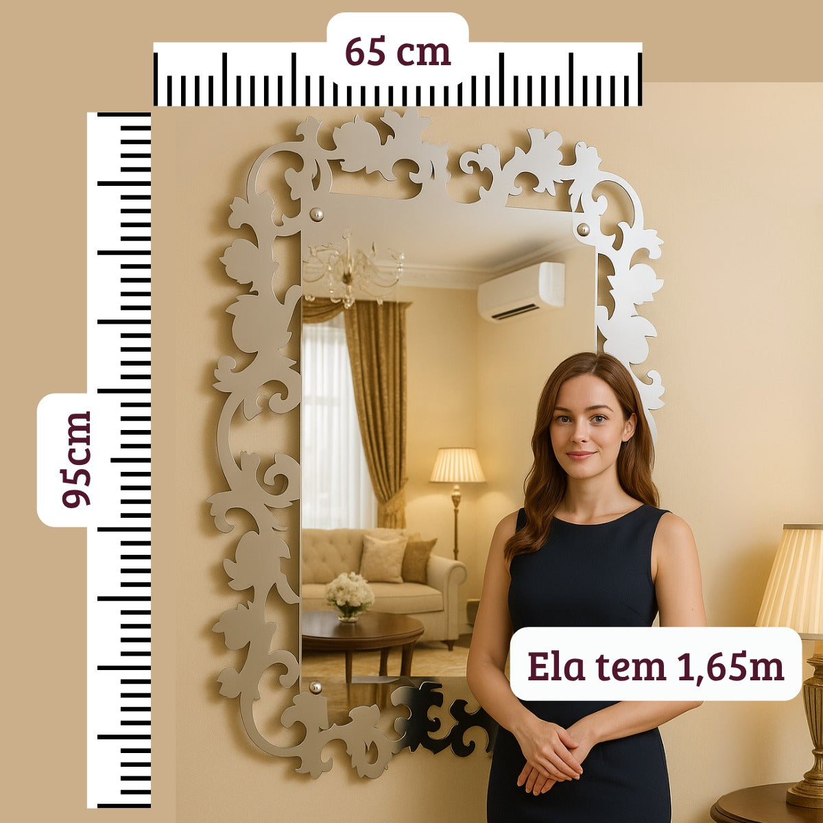 Espelho de Acrílico Decorativo Grande 95x65cm – Modelo Clássico com Acabamento Espelhado Total