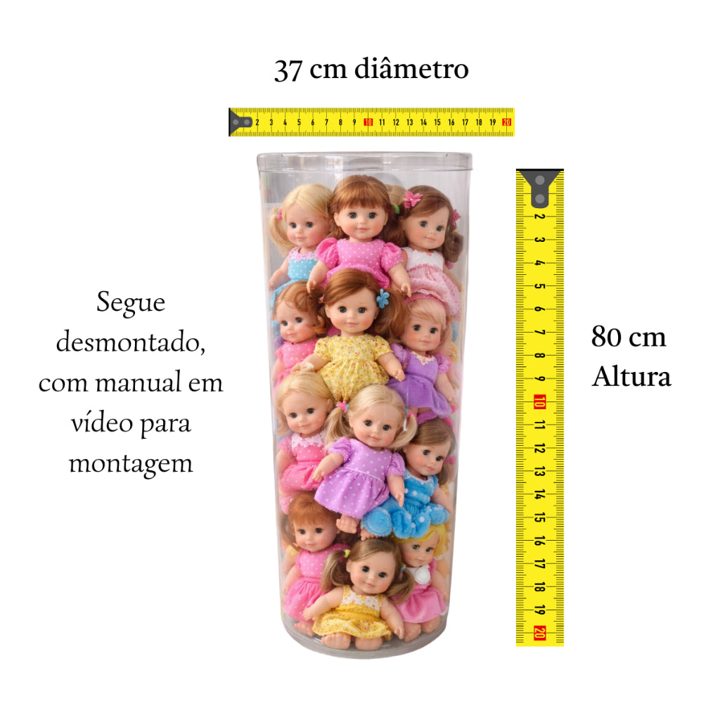 Organizador Porta Brinquedos Infantil Transparente 80cm Altura | Cilindro para Bonecas, Carrinhos, Pelúcias e Bolas