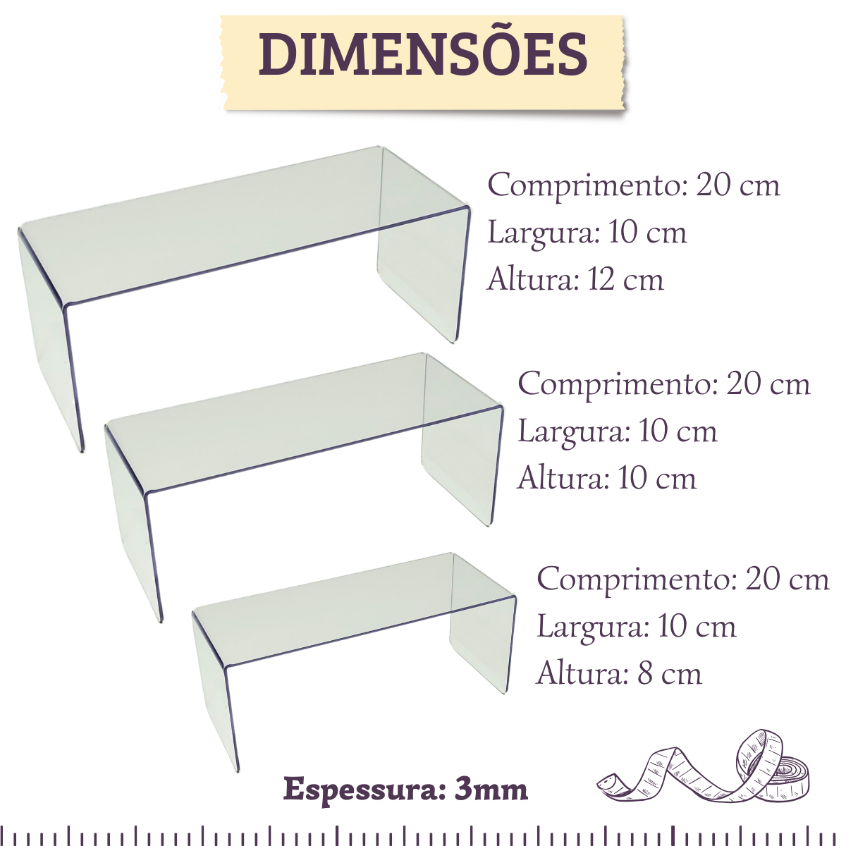 Kit 3 Plataforma de Doces Torta Expositora Decoração Vitrines nichos estantes Elevação U