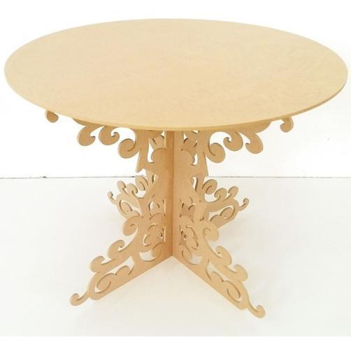 Mesa Redonda Arabesco Provençal MDF Cru 100x100x80 cm