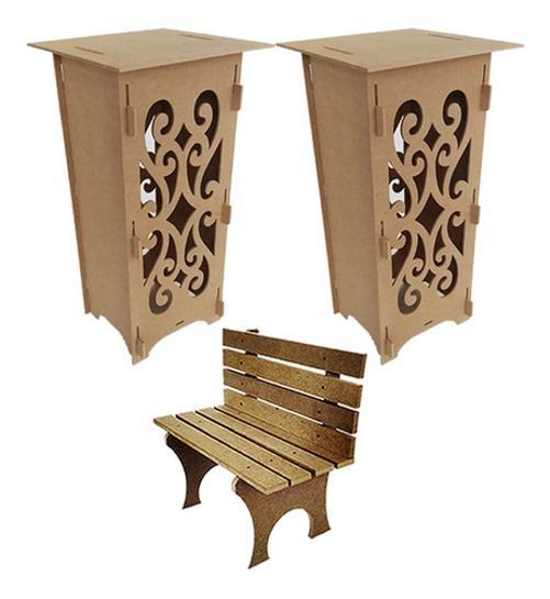 Kti Mdf Provençal Festa 2 Cubos 40X40X80 Cm+Banco Praça 15Mm