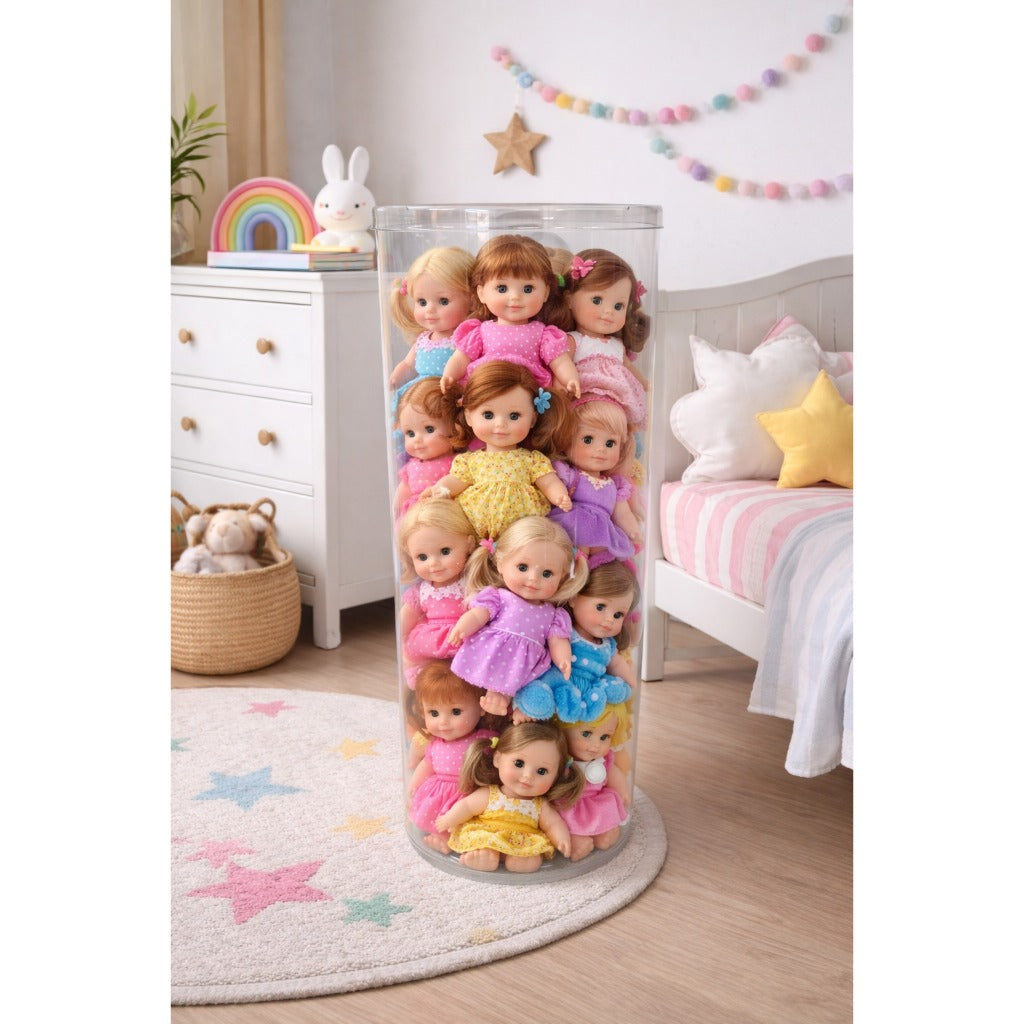 Organizador Porta Brinquedos Infantil Transparente 80cm Altura | Cilindro para Bonecas, Carrinhos, Pelúcias e Bolas