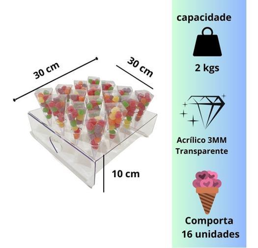 Kit 2 un Porta Cone Temaki Sorvete Casquinha Cascão Acrílico 16 Furos