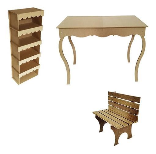 Kit Mdf Festa Mesa 120X60X80 Cm + Armário Banco