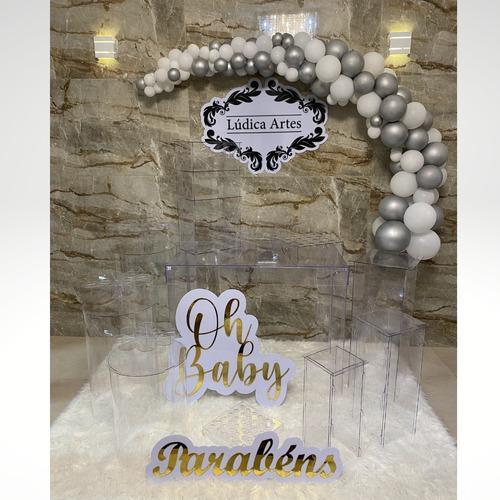 Placa Acrílico Espelhado Dourado Chá Revelação Oh Baby 86Cm