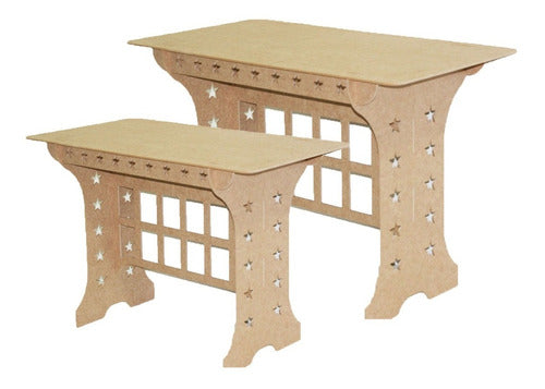 Kit Mdf Cru Festa 2 Mesas Estrela 100x60x80 E 100x60x60 Cm
