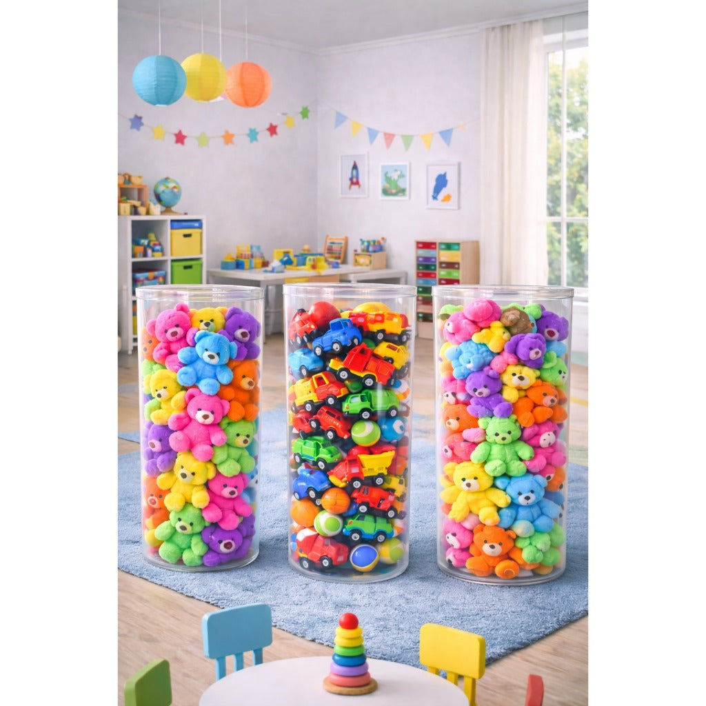 Organizador Porta Brinquedos Infantil Transparente 80cm Altura | Cilindro para Bonecas, Carrinhos, Pelúcias e Bolas