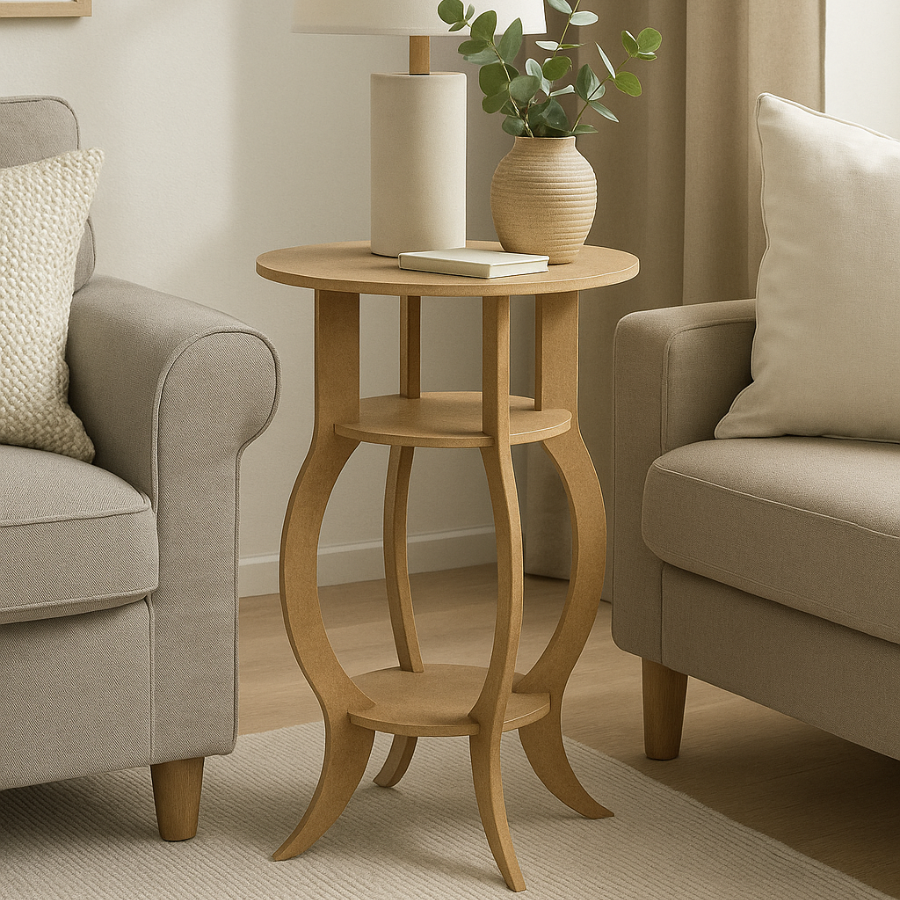 Mesa Redonda Provençal MDF Cru 9mm mesa canto lateral apoio