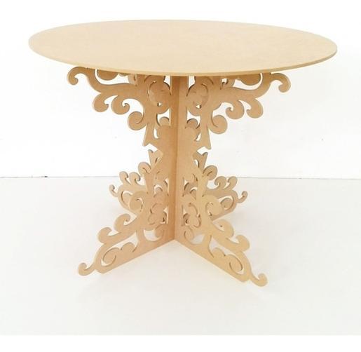 Mesa Redonda Arabesco Provençal MDF Cru 100x100x80 cm