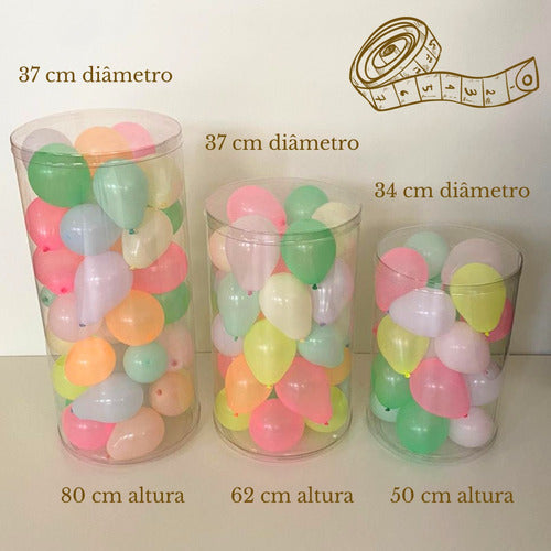 Trio Cilindro Transparente Tampa E Base Flexível 80 62 50 Cm