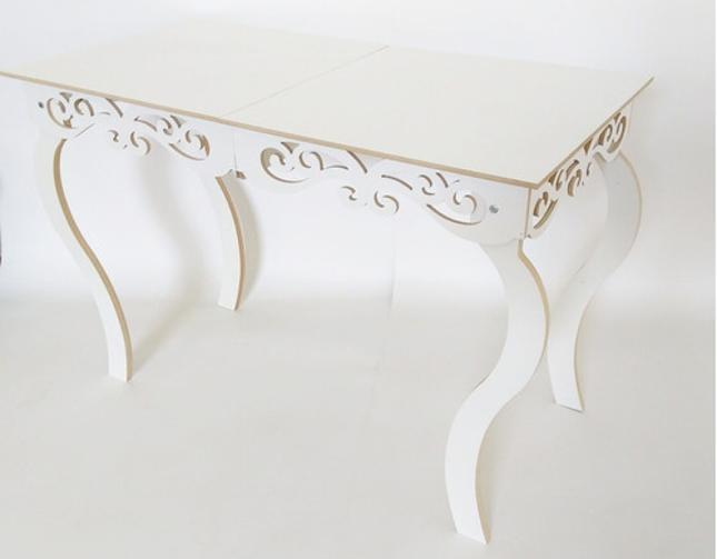 Kit Mdf Provençal Branco 2Mesa Luis Xv Mãe Filha 2 Cubos