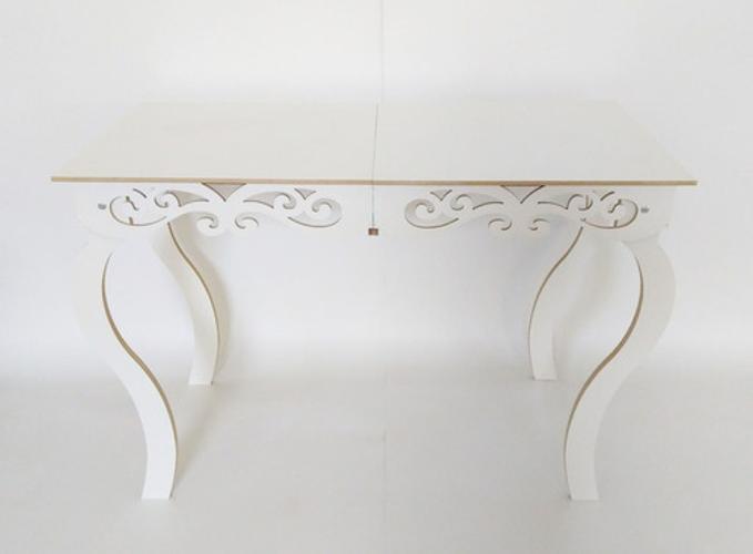 Kit Mdf Branco 2 Mesa Luis Xv Mãe E Filha 2 Cubos 1 Banco