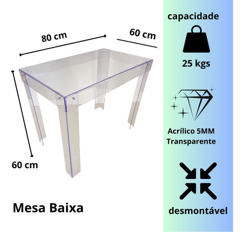 Kit Mesas Acrílico Transparente Desmontável 100 E 80cm Festa