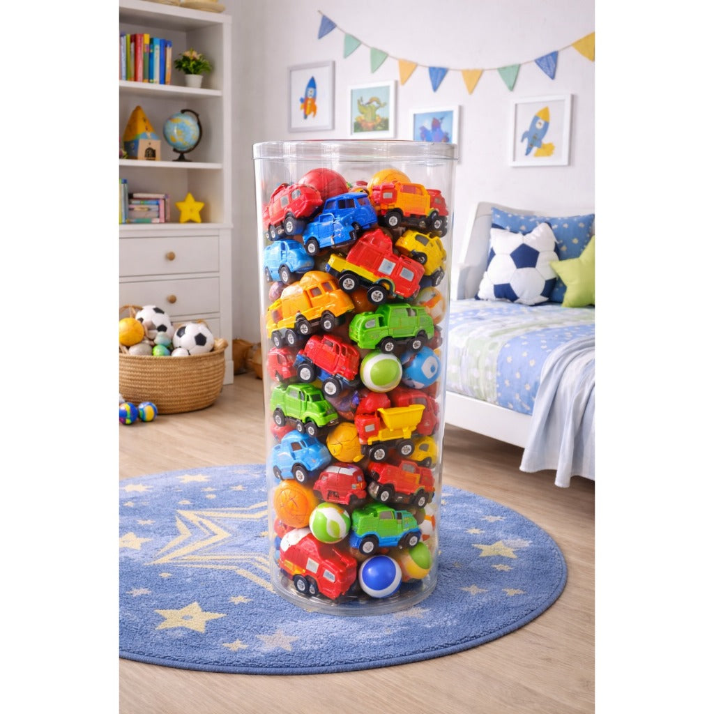 Organizador Porta Brinquedos Infantil Transparente 80cm Altura | Cilindro para Bonecas, Carrinhos, Pelúcias e Bolas