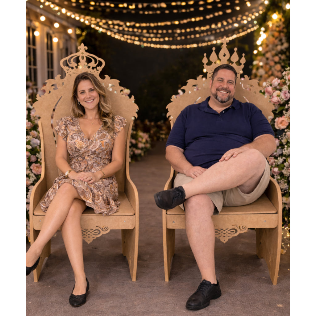 Trono Banco Cadeira Mdf Cru Coroa Princesa Príncipe Provençal