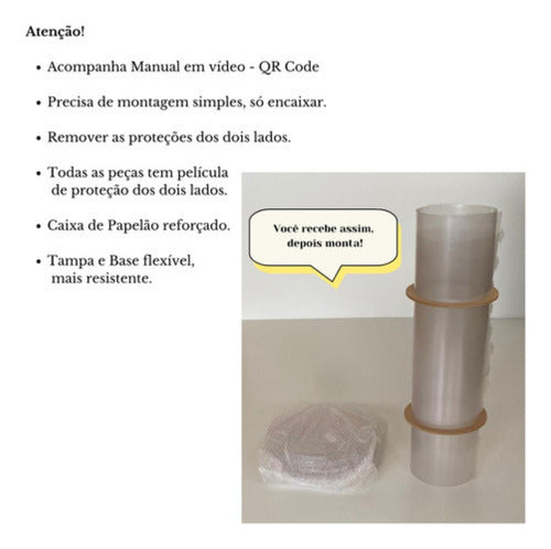 Trio Cilindro Transparente Tampa E Base Flexível 80 62 50 40