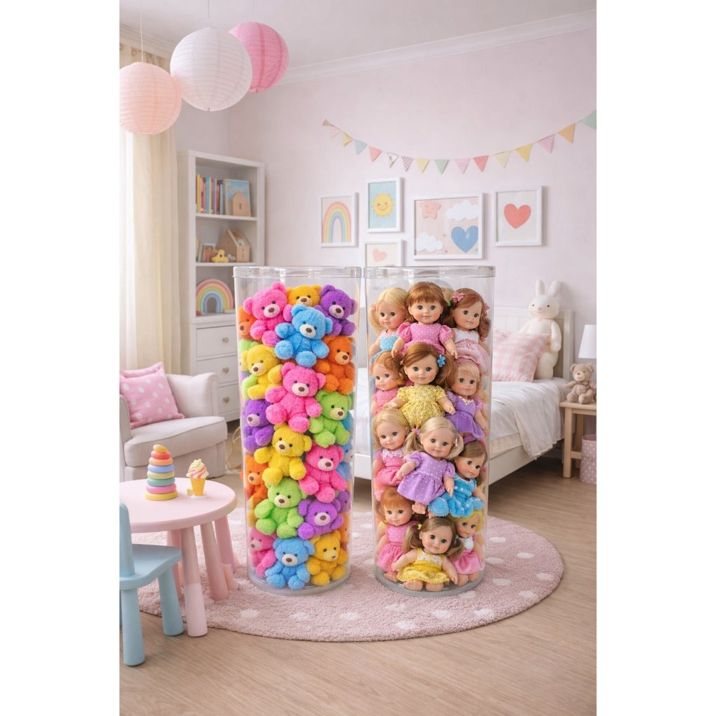 Organizador Porta Brinquedos Infantil Transparente 80cm Altura | Cilindro para Bonecas, Carrinhos, Pelúcias e Bolas
