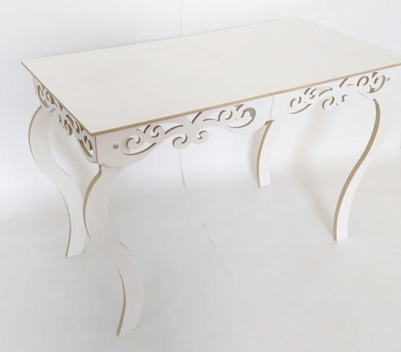 Kit Mdf Provençal Branco 2Mesa Luis Xv Mãe Filha 2 Cubos