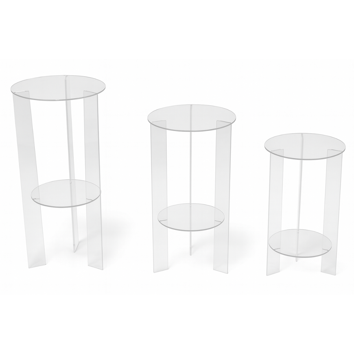 Trio Mesa Acrílico Transparente Cilindro Tripe Coluna Elevação